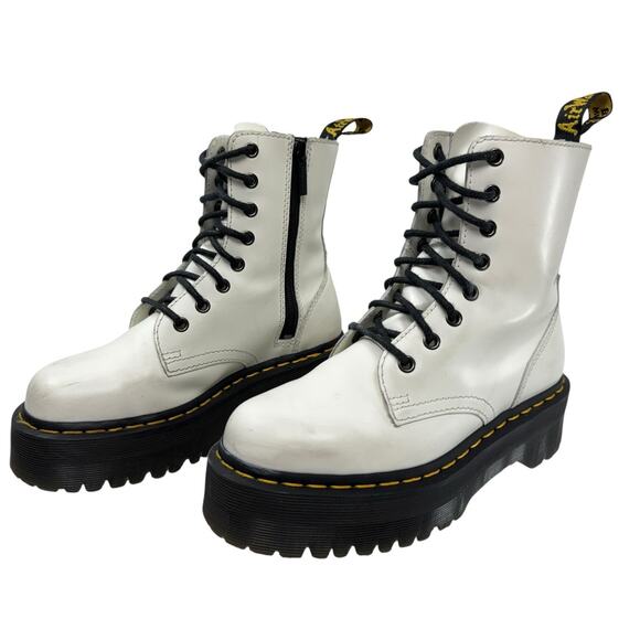 Dr Martens Jadon Chunky Platform Combat Boots Leather White Smooth Women Size 6 - Picture 1 of 11